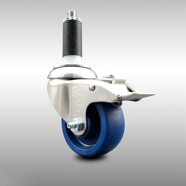 3 Inch 316SS Solid Poly Swivel 1-1/8 Inch Expanding Stem Caster Lock Brake SCC